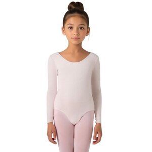 Danskin Childs M 8-10 Leotard Theatrical Pink Long Sleeve Scoop Neck Dance